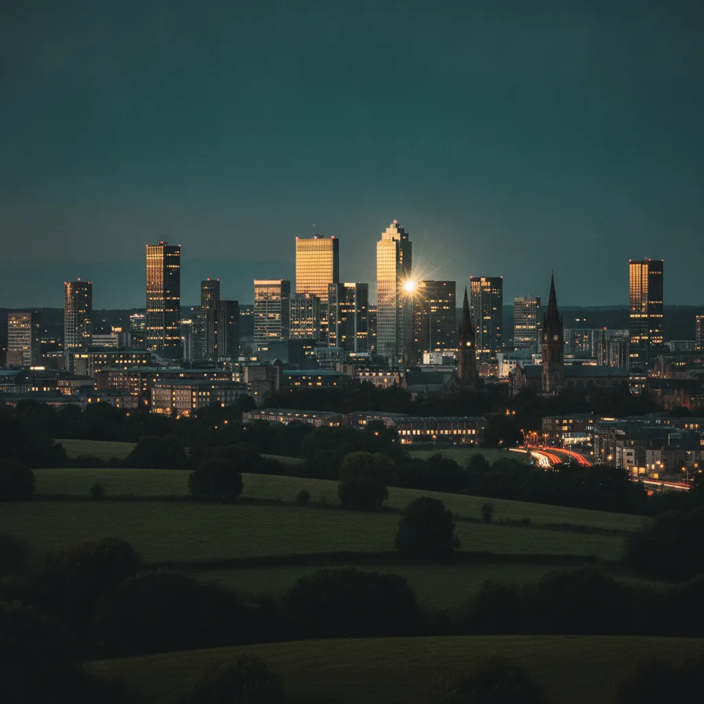 Sheffield city centre, six miles away